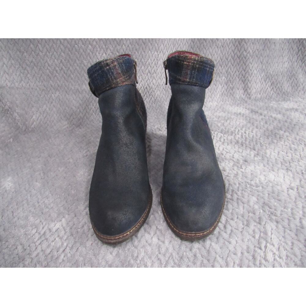 L’Artiste Spring Step Scottola Eu 38 US 8.5 Blue Leather Plaid Ankle Boots